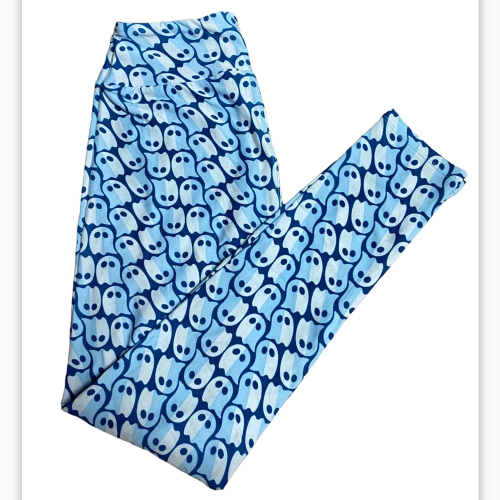 LuLaRoe Blue and White Patterned Ghost Leggings Halloween comfortable!